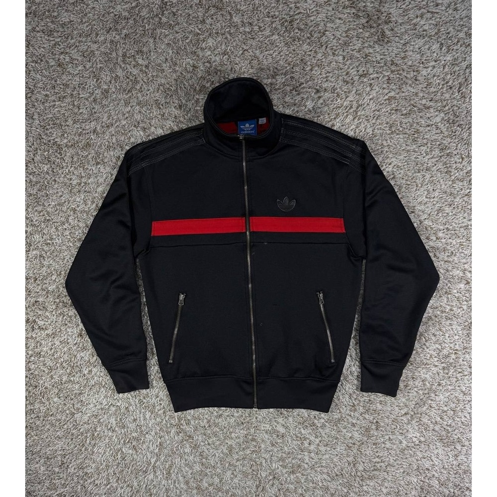 Adidas Originals Black & Red Gioia Leather Stripes Logo Track Jacket Small